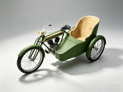 Vintage Green Tricycle with Wooden Seat and Classic Design Details 3d model
