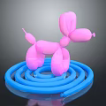 Pink Balloon Dog Standing On Blue Spiral Object With Black Background