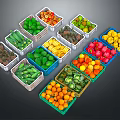 Fresh Assorted Fruits in Colorful Crates with Various Types Like Oranges Apples and Bananas