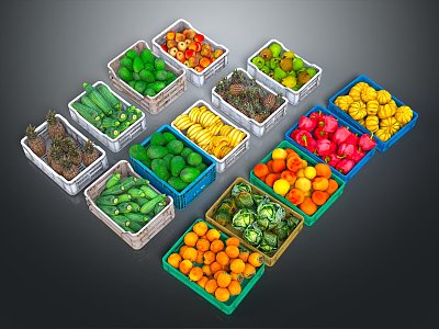 Modern fruit all kinds of fruit basket whole box of fruit a box of fruit 3d model