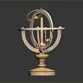 Vintage Armillary Sphere With Wooden Base And Metal Rings Decorative Celestial Instrument