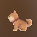 Cute Shiba Inu 3D Model With Red Collar On Brown Background 3d model