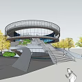 Modern Spiral Road Infrastructure With Glass Railings Metal Framework Pedestrian Stairs And Surrounding Trees