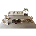 Modern Beige Sofa and Round Coffee Table Set with Accent Chairs Green Plant and Rug
