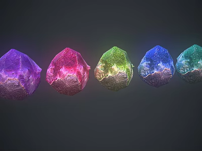 Colorful Gemstones Display Vibrant Purple Pink Green Blue Cyan Hues In Row With Sparkling Surfaces 3d model