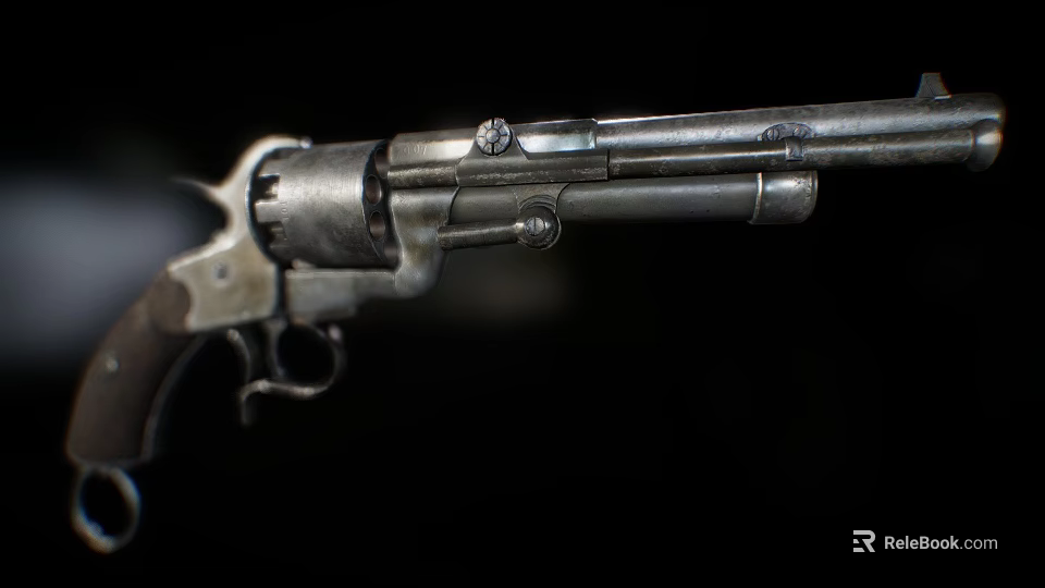 Vintage Revolver With Metal Texture Wooden Grip And Old Era Design 3d model 