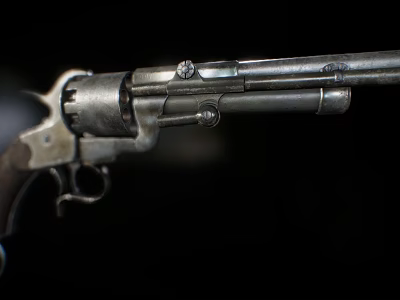 Vintage Revolver With Metal Texture Wooden Grip And Old Era Design 3d model