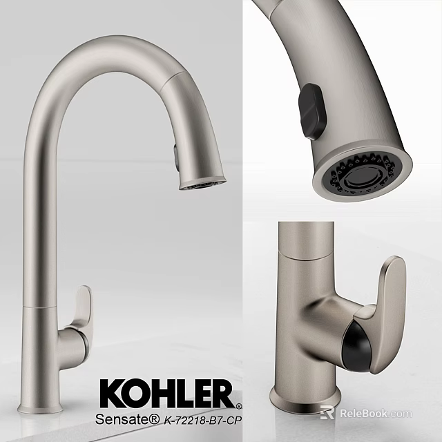 Kohler Modern Kitchen Faucet With Curved Spout Spray Head And Handle 3d model 