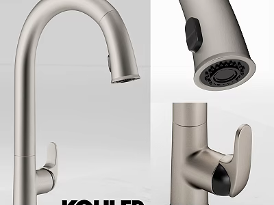 Kohler Modern Kitchen Faucet With Curved Spout Spray Head And Handle 3d model