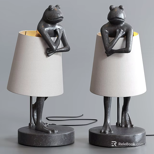 Frog Shaped Table Lamp With Arms Crossed Design White Shade Black Base 3d model 