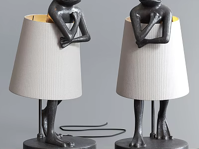 Frog Shaped Table Lamp With Arms Crossed Design White Shade Black Base 3d model