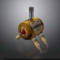 Golden Mechanical Creature Character With Red Eye Clawed Legs And Top Metal Rod