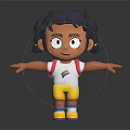 Cute Kids 3D Cartoon Character With Rainbow T Shirt Yellow Shorts And Red Backpack