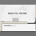Modern Health Beauty Reception Desk With Marble Wall Beautiful Posture Sign Computer And Potted Plant