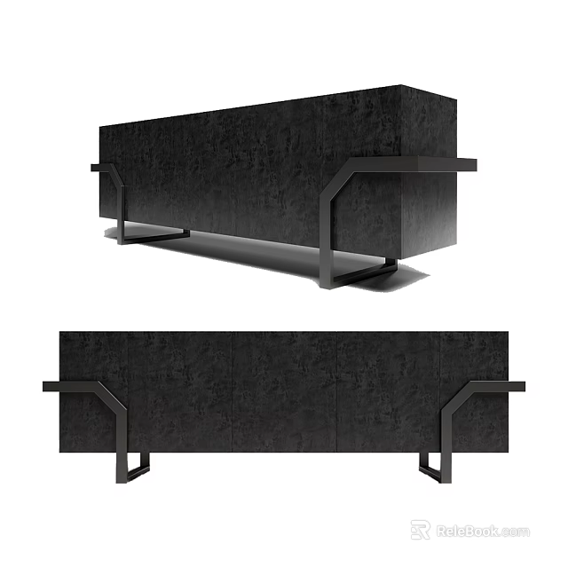 Modern Black Decorative Cabinet With Textured Surface And Geometric Metal Frame 3d model 