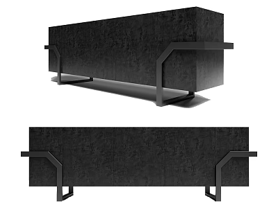Modern Black Decorative Cabinet With Textured Surface And Geometric Metal Frame 3d model
