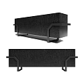 Modern Black Decorative Cabinet With Textured Surface And Geometric Metal Frame