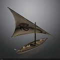 Traditional Wooden Water Vessel With Sail Featuring Red Eye Symbol and Small Candle Holders
