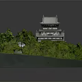 Traditional Ancient Architecture Model With Multi Tiered Tower And Lush Greenery Surroundings