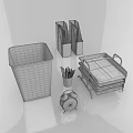 Transparent Office Supplies With Wastebasket File Holder Pen Stand And Alarm Clock