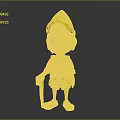 3D Cartoon Elderly Character With Brown Hat Gray Beard Red Vest And Wooden Cane