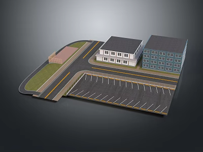 Detailed Architectural Building Model With Parking Lot And Road Layout Design 3d model