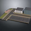 Detailed Architectural Building Model With Parking Lot And Road Layout Design