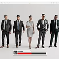 Five Business Professionals in Formal Attire Standing Together Against Grey Background