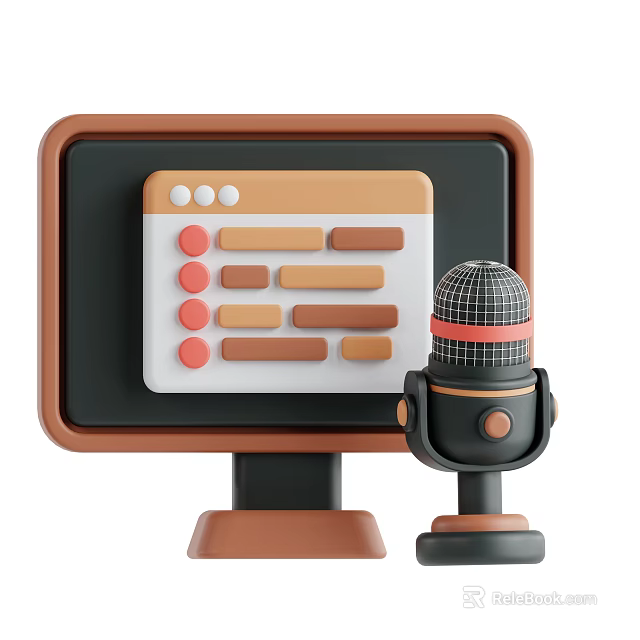 Modern Computer Monitor With Digital Dashboard Screen And Desktop Microphone For Office Workstation 3d model 