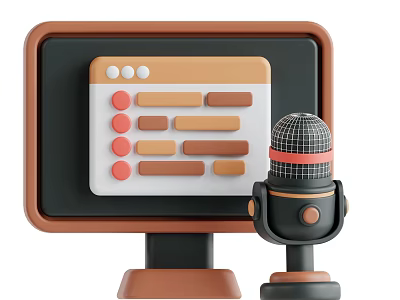 Modern Computer Monitor With Digital Dashboard Screen And Desktop Microphone For Office Workstation 3d model