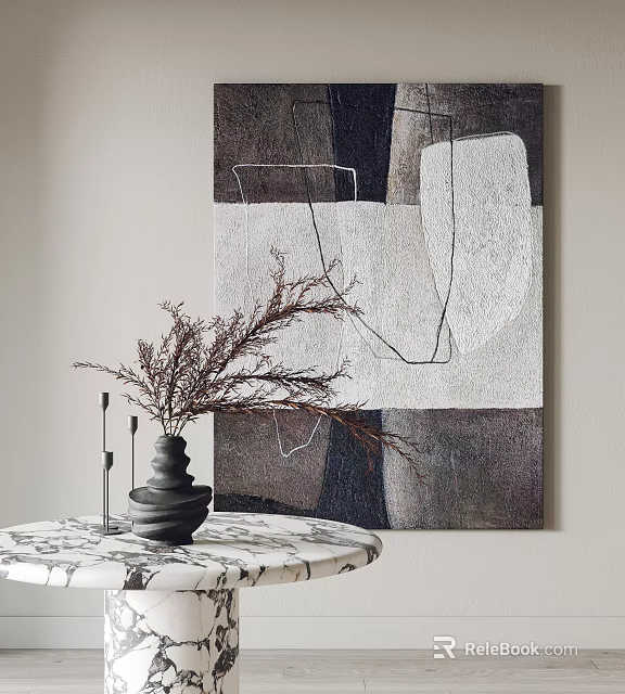Abstract Painting With Decor On Marble Table And Wall 3d model