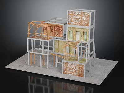 Architectural Building Model with Multi Level Structure Framework and Wall Details 3d model