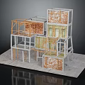 Architectural Building Model with Multi Level Structure Framework and Wall Details