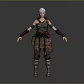 Game Movie Warrior Character With White Short Hair And Armored Leather Outfit Red Sash