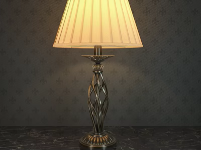 Elegant Table Lamp With Cream Pleated Lampshade And Metal Twisted Base On Marble Tabletop 3d model