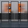 Modern Ribbed Glass Swing Doors With Black Frames And Orange Background 3d model