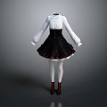 Elegant White Blouse Paired With Black Skirt Red Accents White Tights And Red Shoes