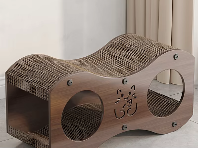 Cat Scratcher Pet Toy With Wave Design Corrugated Paper Wooden Frame And Cat Pattern 3d model