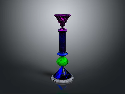 Colorful Glass Candlestick With Purple Top Blue Body Green Sphere And Marble Base 3d model