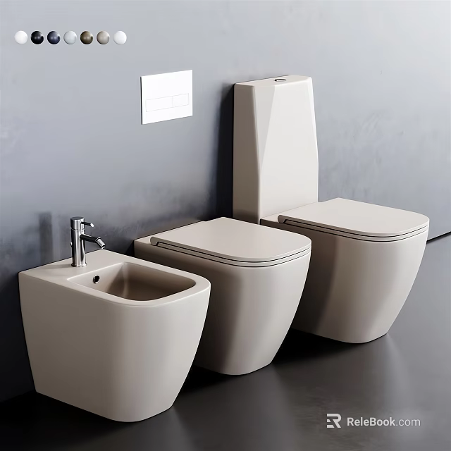 White Modern Toilet And Bidet In Contemporary Bathroom Interior Design 3d model 