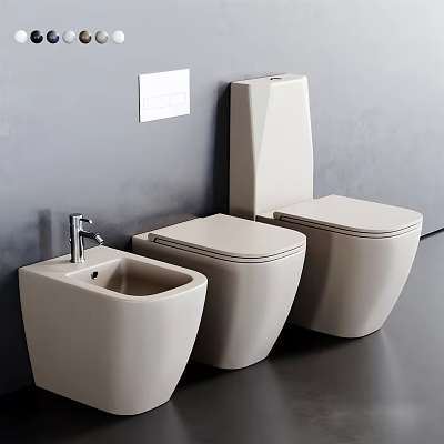 White Modern Toilet And Bidet In Contemporary Bathroom Interior Design 3d model