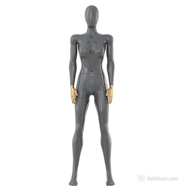 Gray Full Body Fashion Mannequin with Gold Hands for Apparel 3d model 