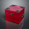 Red Wooden Decorative Box With Metal Corners Lock And Carved Design