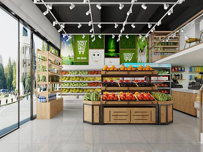 Spacious Fruit Store Interior With Fresh Fruits 3d model