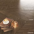 Wooden Floor with Herringbone and Linear Patterns Featuring Coffee Cup Old Book and Glass Container