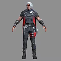Man With White Hair In Red And Black Tactical Outfit Leather Cape And Combat Boots