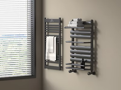 Stylish Bathroom Accessories With Wall Mounted Towel Racks And Storage Shelves 3d model