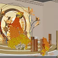 Live Stream Room Setup With Circular Decoration Orange Yellow Flowers And Golden Structures