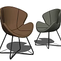 Modern Brown and Green Upholstered Accent Chairs with Black Metal Legs and Curved Backrests