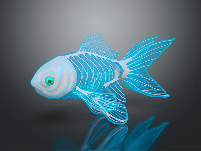 Game Movie Character Blue Transparent Skeletal Fish with Green Eyes and Glowing Lines 3d model